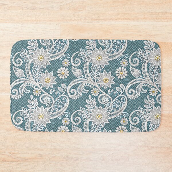 Item preview, Elegant White Lace Floral Seamless Pattern on Teal. designed and sold by RGShirtWorks.