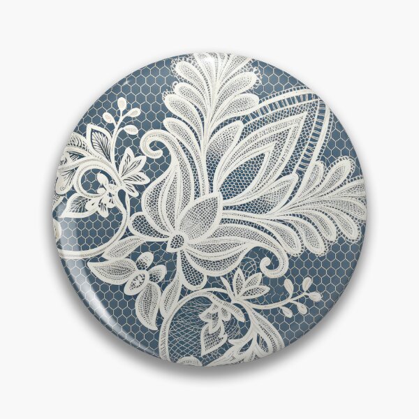 Item preview, Elegant White Lace Floral Pattern on Blue Honeycomb Background. designed and sold by RGShirtWorks.