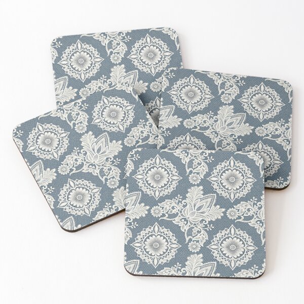Item preview, Elegant White Lace Floral Pattern on Blue Honeycomb Background. designed and sold by RGShirtWorks.
