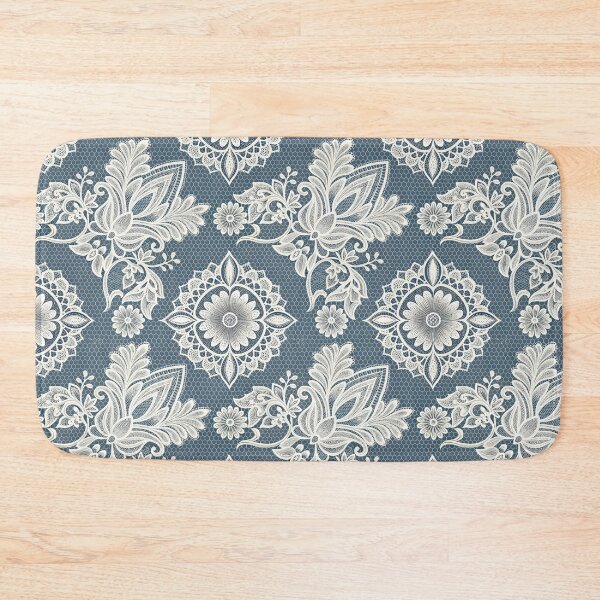 Item preview, Elegant White Lace Floral Pattern on Blue Honeycomb Background. designed and sold by RGShirtWorks.