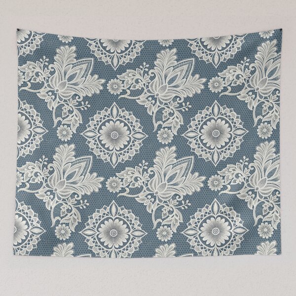 Item preview, Elegant White Lace Floral Pattern on Blue Honeycomb Background. designed and sold by RGShirtWorks.