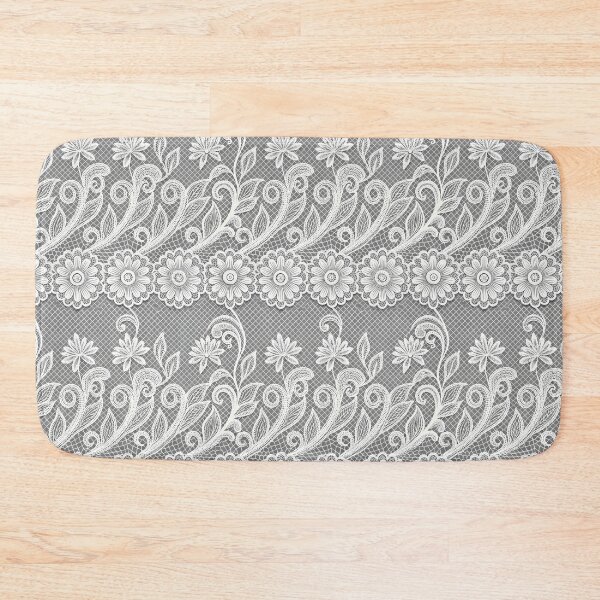 Item preview, Seamless White Lace Fabric with Floral Border Pattern on Grey Background. designed and sold by RGShirtWorks.
