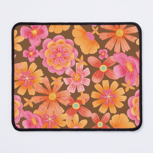 Item preview, Retro 70s Funly Floral & Eclectic Maximalist Bold Flower Design on brown designed and sold by aneladesigns.