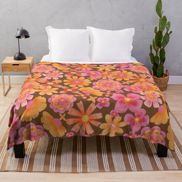 Item preview, Retro 70s Funly Floral & Eclectic Maximalist Bold Flower Design on brown designed and sold by aneladesigns.
