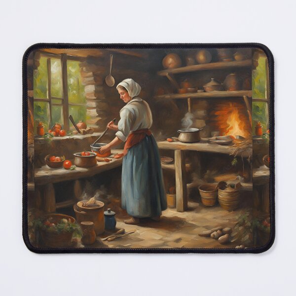 Item preview, Woman Cooking in Rustic Kitchen  designed and sold by Diclebaybas.