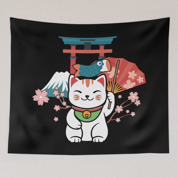 Item preview, Japanese Sakura Cat Mountain Tori Cherry Blossom designed and sold by Blok45.