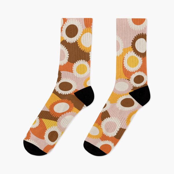 Item preview, Retro 70s Daisies Pattern on Bold Abstract Waves in Brown Burnt Red Yellow & Pink designed and sold by Millefolia Design .