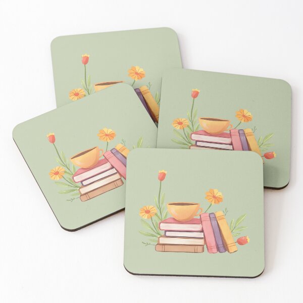 Item preview, Books - Coffee - Flowers - Cozy Watercolor Reading Vibe designed and sold by FarmOfCuties.