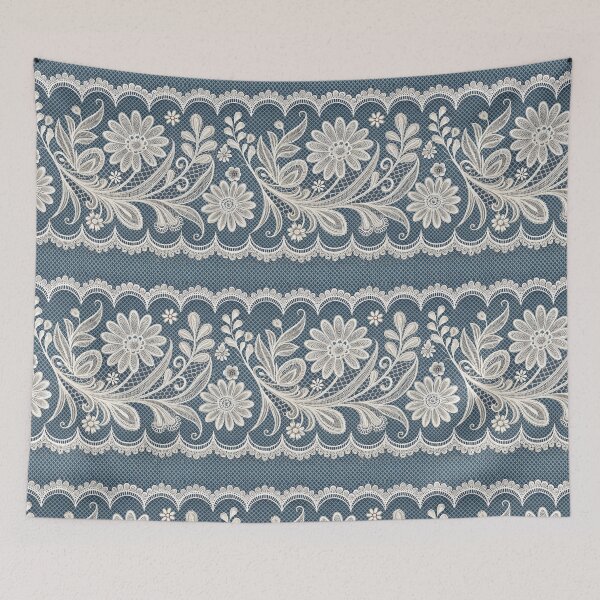 Item preview, White Lace Floral Border on Blue Textile Pattern. designed and sold by RGShirtWorks.