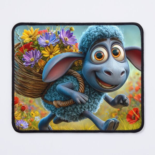 Item preview, Cheerful Blue Sheep Carrying a Flower Basket designed and sold by Artessie.