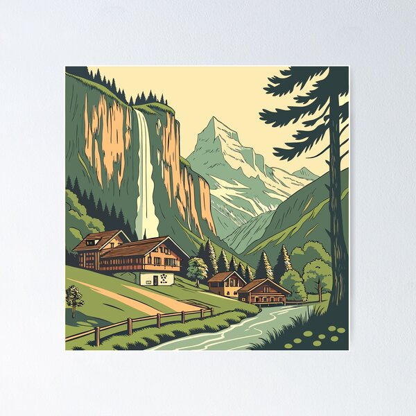 Item preview, Lauterbrunnen Switzerland – Retro Travel Poster Design designed and sold by MAGICKEY2024.