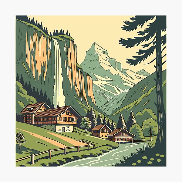 Item preview, Lauterbrunnen Switzerland – Retro Travel Poster Design designed and sold by MAGICKEY2024.