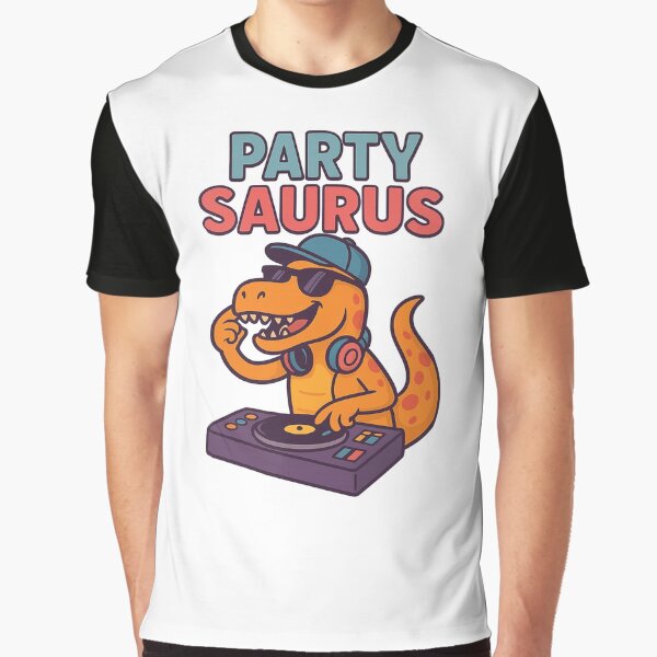 Item preview, Party Saurus – DJ Dino Cartoon T-Shirt Design designed and sold by Khayallab .