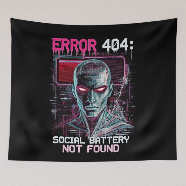Item preview, ERROR 404: Social Battery Not Found – Glitch Aesthetic Cyber T-Shirt designed and sold by adolfobusmente.