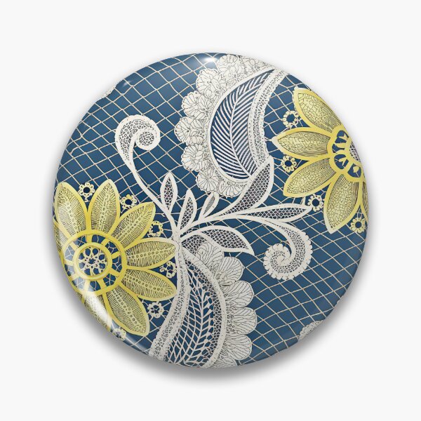 Item preview, Elegant Golden Flower and White Lace Pattern on Blue Background. designed and sold by RGShirtWorks.
