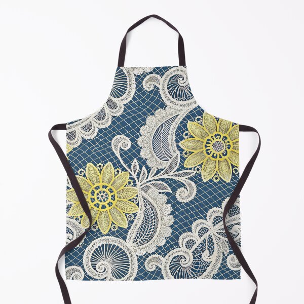 Item preview, Elegant Golden Flower and White Lace Pattern on Blue Background. designed and sold by RGShirtWorks.