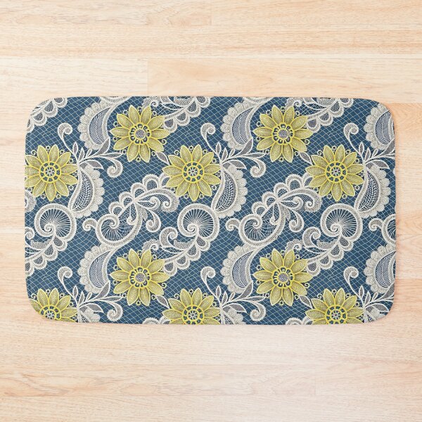 Item preview, Elegant Golden Flower and White Lace Pattern on Blue Background. designed and sold by RGShirtWorks.