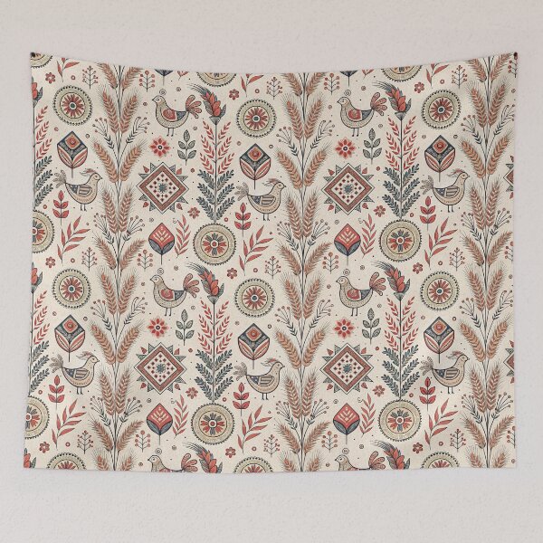 Item preview, Folk Art Birds and Wheat Seamless Pattern. designed and sold by RGShirtWorks.