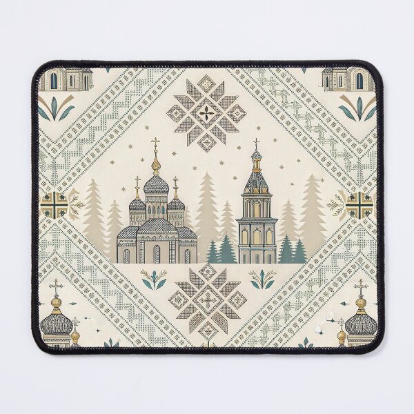 Item preview, Slavic Folk Art Seamless Pattern with Orthodox Churches. designed and sold by ML-Media.