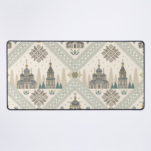 Item preview, Slavic Folk Art Seamless Pattern with Orthodox Churches. designed and sold by RGShirtWorks.