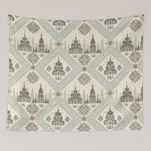 Item preview, Slavic Folk Art Seamless Pattern with Orthodox Churches. designed and sold by ML-Media.