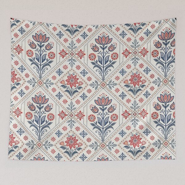 Item preview, Rustic Folk Art Floral Seamless Pattern in Red and Blue designed and sold by RGShirtWorks.