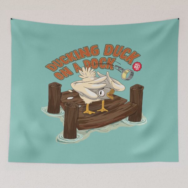 Item preview, word of the day - ducking duck on a dock. and a duct tape designed and sold by Craftsanity.