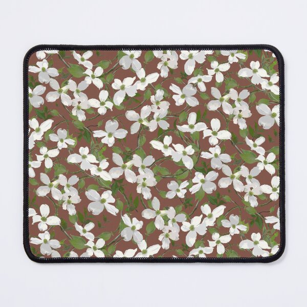 Item preview, Dogwood Blossoms on Brown 7f4f41 Half-drop designed and sold by Art in My Loft.