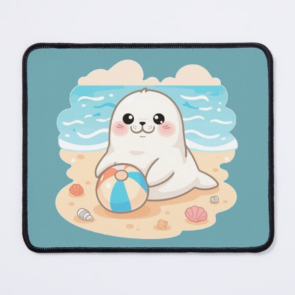 Item preview, Cute Chubby White Seal Playing with Ball on the Beach – Kawaii Pastel Design designed and sold by Tidarat-27.