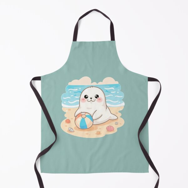 Item preview, Cute Chubby White Seal Playing with Ball on the Beach – Kawaii Pastel Design designed and sold by Tidarat-27.