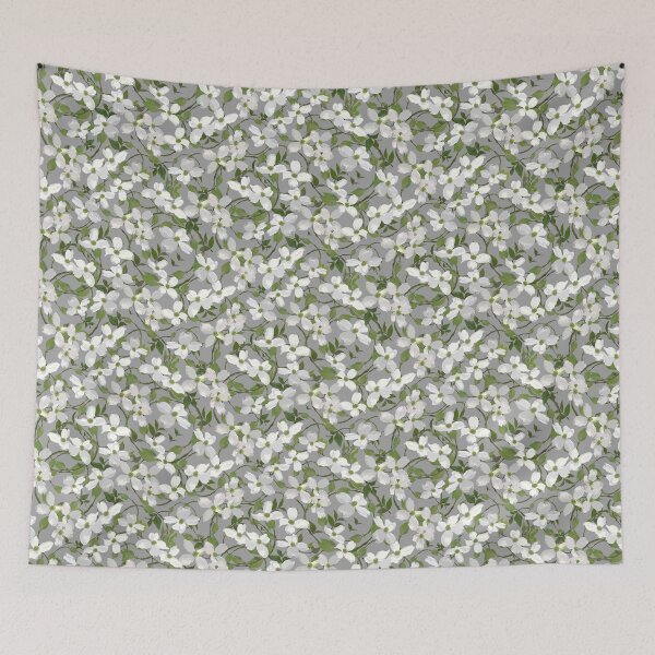 Item preview, Dogwood Blossoms on Grey a0a0a0 Half-drop designed and sold by Art in My Loft.