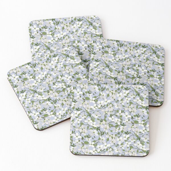 Item preview, Dogwood Blossoms on Pale Blue Grey c0c8dd Half-drop designed and sold by Art in My Loft.