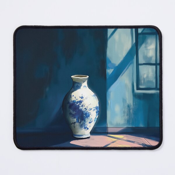 Artikelvorschau, Traditionelle blau-weiße Keramikvase in einem ruhigen Raumdesign. entworfen und verkauft von HEMRO.