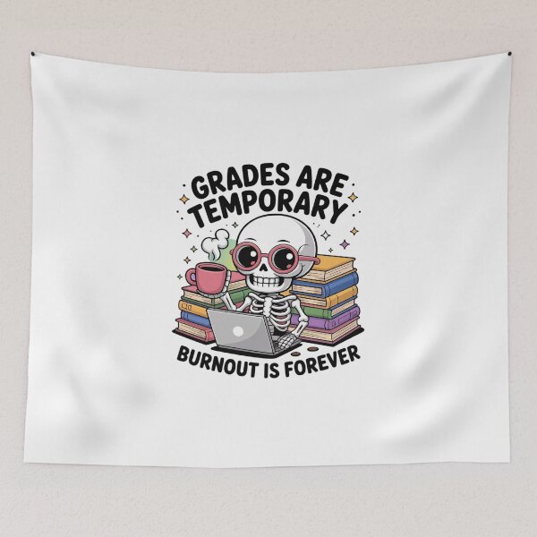 Item preview, Grades Are Temporary Burnout Is Forever – Kawaii Chibi Skeleton  designed and sold by MagicWander.