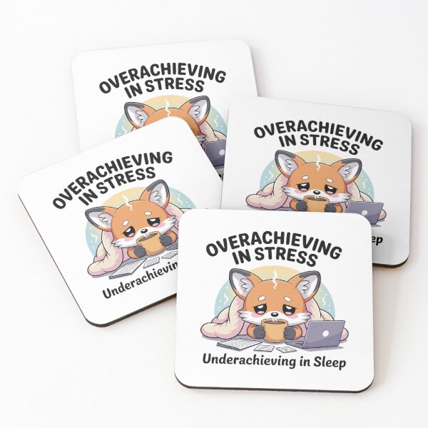 Item preview, Overachieving in Stress Underachieving in Sleep – Funny Kawaii Fox designed and sold by MagicWander.