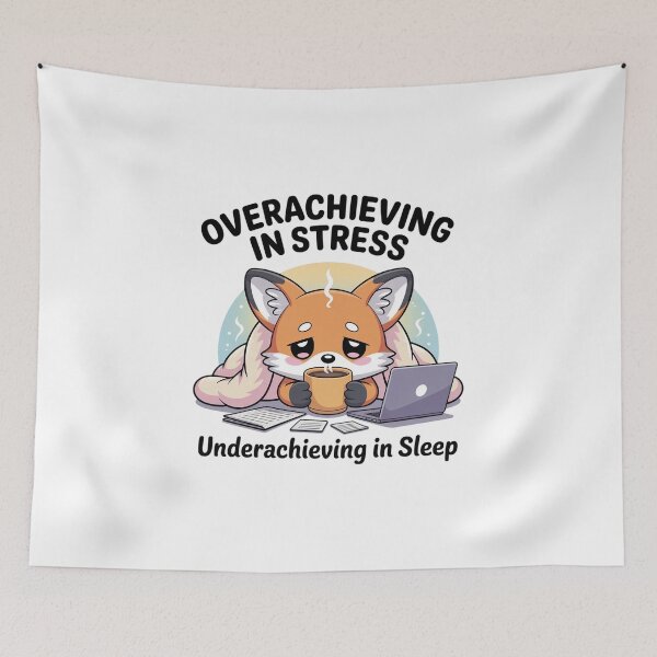 Item preview, Overachieving in Stress Underachieving in Sleep – Funny Kawaii Fox designed and sold by MagicWander.