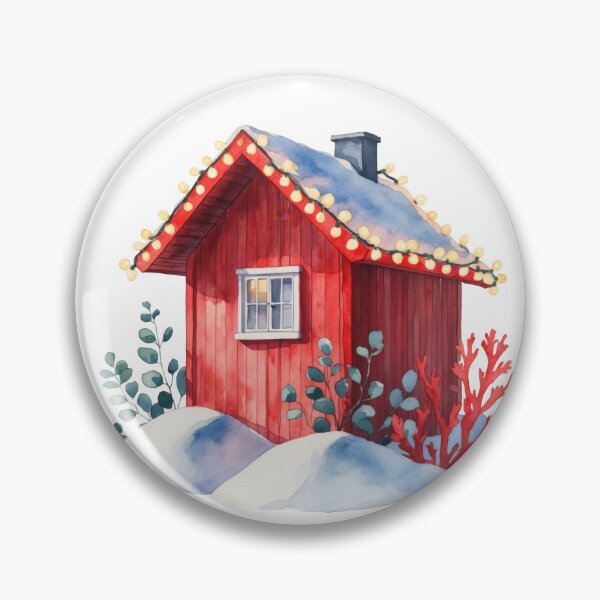 Item preview, Сozy Red Winter Cabin with Snow and Lights designed and sold by Alla-Creates.