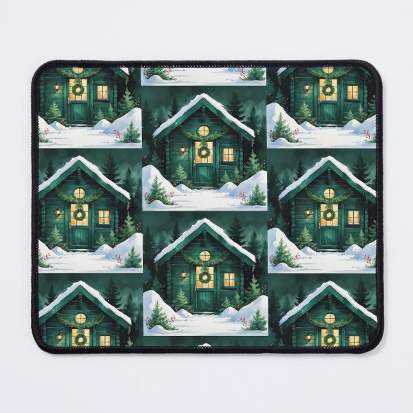Artikelvorschau, Cozy Green Winter Cabin Forest Scene entworfen und verkauft von Alla-Creates.