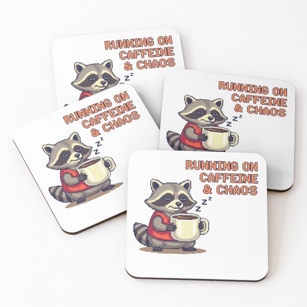 Item preview, Pixel Art Raccoon Holding Coffee – Funny Retro Style, Sleepy Trash Panda Illustration designed and sold by kubix81.