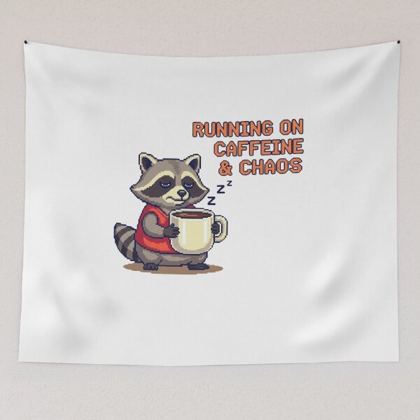 Item preview, Pixel Art Raccoon Holding Coffee – Funny Retro Style, Sleepy Trash Panda Illustration designed and sold by kubix81.