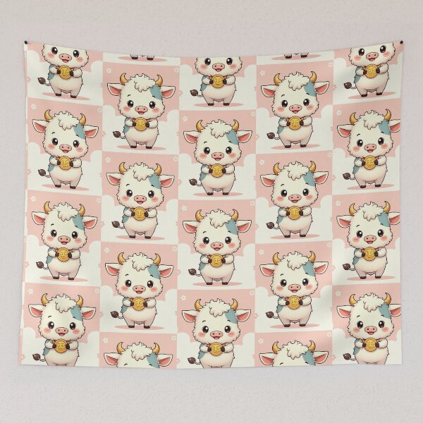 Item preview, Lucky Kawaii Cow Holding Gold Coin | Cute Fortune Ox designed and sold by Huiflourish.