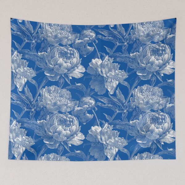 Item preview, White peonies on a blue background designed and sold by Baart72.