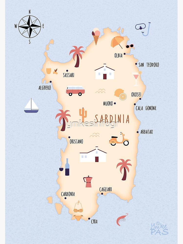 Thumbnail 3 of 3, Art Print, Illustrated map of Sardinia designed and sold by ymkesinfogr.