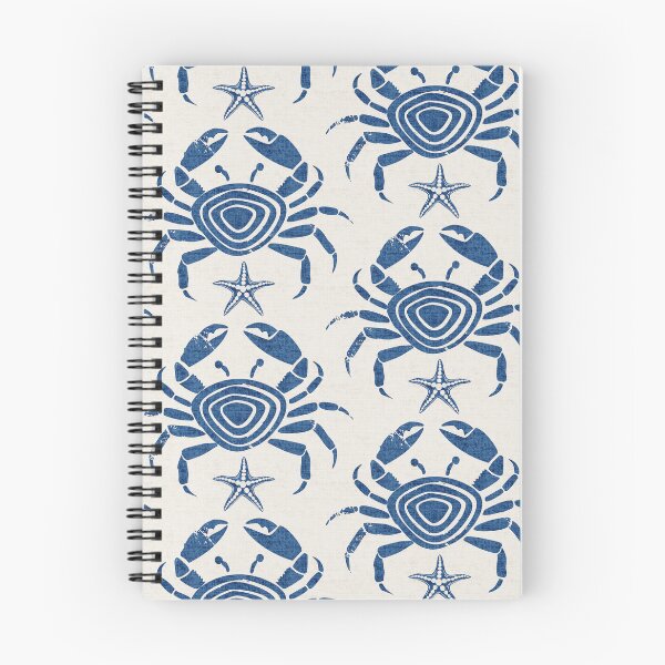 Item preview, Rustic Nautical Block Print Coastal Crab In Naby Blue On White designed and sold by EliveraDesigns.