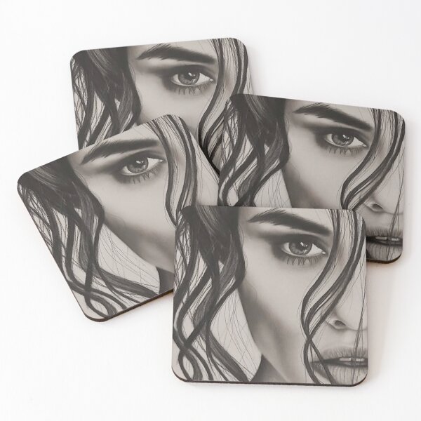 Item preview, "Piercing Silence – Charcoal Portrait with Curls" designed and sold by NegarTv Designs.