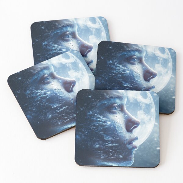 Item preview, Lunar Frost Face Digital Art Print designed and sold by VisionaryVeils.