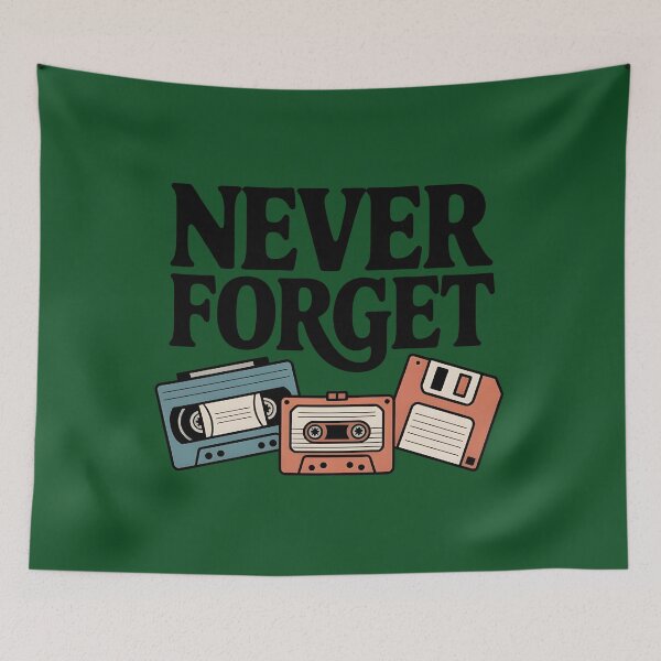 Item preview, Never Forget – Retro Tech Nostalgia T‑Shirt (VHS Cassette Floppy Design) designed and sold by Splotchly.