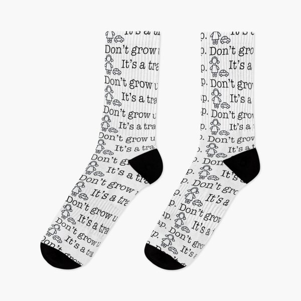 Item preview, Black and white minimalist illustration featuring the phrase “Don’t grow up. It’s a trap” designed and sold by kitosonito.