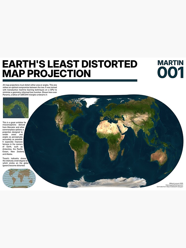 Thumbnail 3 of 3, Poster, Earth's Least Distorted Map Projection designed and sold by mwlon.