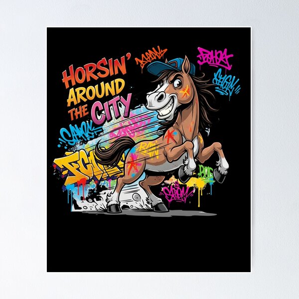 Item preview, Graffiti Cartoon Horse with Backwards Cap – Playful Urban Street Art, Bold Colorful Design designed and sold by kubix81.